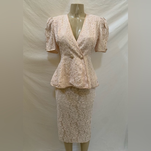 VTG Barbara Chodos For Michael Marcella Size 6 Pink Floral Lace 2pc Skirt Set - Picture 2 of 15